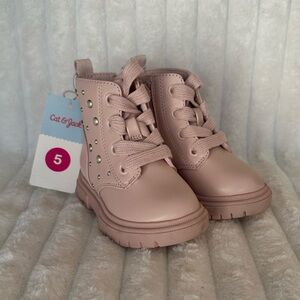 Cat & Jack Blush Pink Studded Combat Boots Girls Size 5 NWT